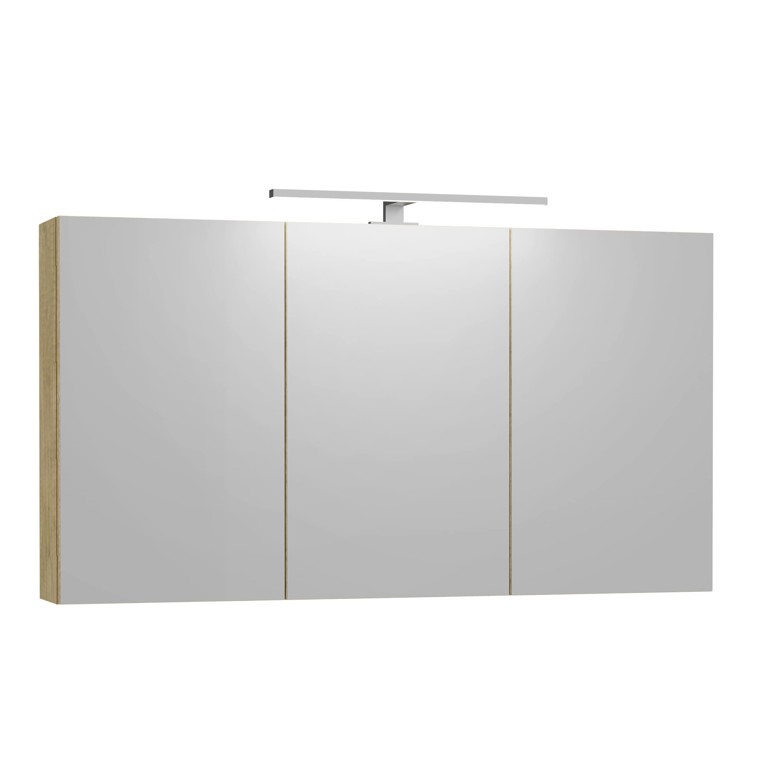 Baikal Mueble Camerino con Espejo, Armario Auxiliar de Baño Multiusos, Opción con o sin Luz LED. Mueble de Pared de fácil colocación. Armario MONTADO. Acabado Nature. Camerino LED 120 cm