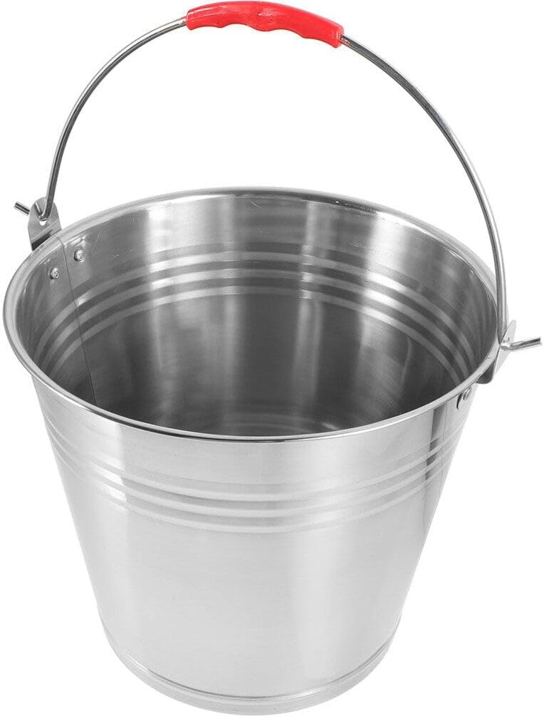 BESPORTBLE Portable Stainless Bucket Handle Multi-use Water and Grain Dispenser for for Bathing Feeding and Outdoor Activities