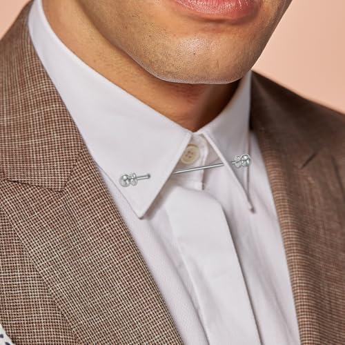 2 Pieces Collar Pin Men's Brass Ball Shirt Collar Bar Tie Pins Clip Clasp Lapel Stick Brooch Classic Collar Clips for Men(Silver, Golden) 6