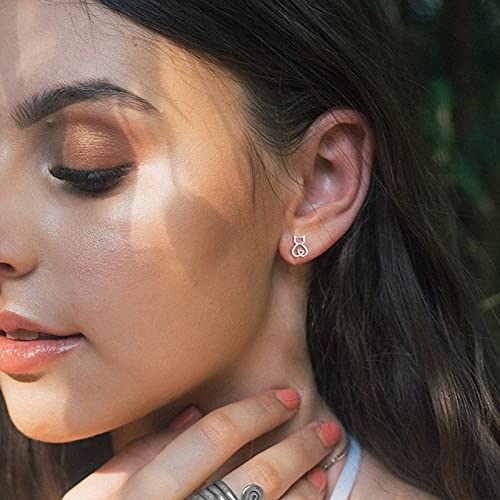 INFUSEU Sterling Silver Cute Stud Earrings Cat Frog Mushroom Bunny, Small Gifts for Women Teen Girls Animal Lovers3