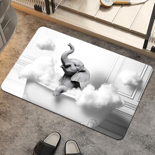 �o�X�}�b�g �唻 �􂦂� bath mat ���ׂ�~�� ���[ ����~�� �\�t�g �䏊�}�b�g ���� ����@�Ő􂦂Ă��ł������� �o�X���[�� �����̑����o�X�}�b�g (50*80,Gray Elephant in Bathtub)