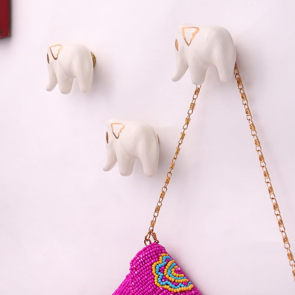 Indian Shelf 3 Pieces Ceramic Kids Elephant Wall Hooks Unique Coat Hooks Animal Farmhouse Towel Hooks Coat Rack Wall Mount for Hanging Coats, Towel, Backpack, Purse, Hat, Jewelry & More-image-30