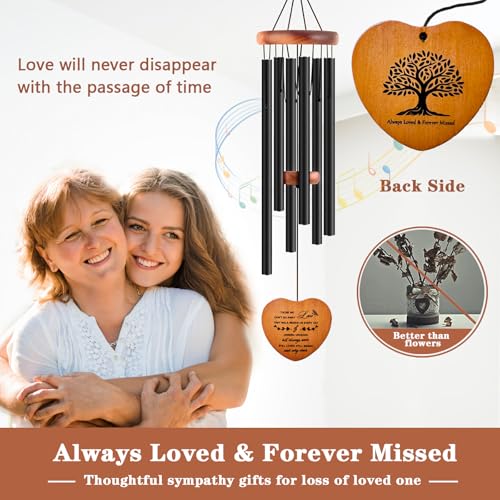Image of Sympathy Gifts for Loss of Loved One, Memorial Wind Chimes for Mom Dad Husband Brother, Funeral Bereavement Sympathy Gifts Basket, in Memory of Loved One Gifts - Black