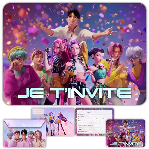 Glowiibo Fun4kid 12 x Cartes Invitation Anniversaire Danse avec Enveloppes Assorties - Idéal Fille Enfant - Cartons Préremplis en Français pour Fête et...