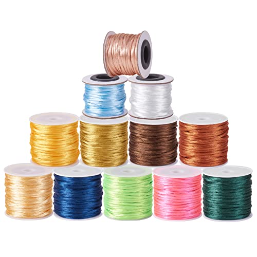 BEEFLYING 12 Rollo 2 MM in de Hilo de Satén de Cola de Rata de Macramé para Hacer Nudos Chinos Hilo de Seda Hilo Redondo de Nailon Trenzado para Abalorios Fabricación de Joyas Macramé Y Costura
