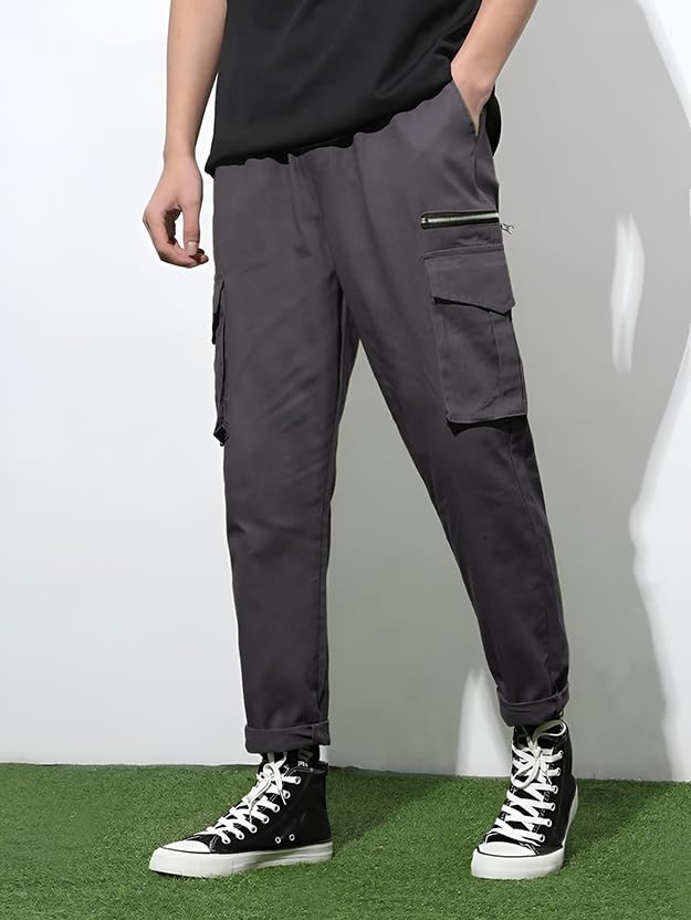 Image of GRECIILOOKS Men's Cargo Pants | 6 Pocket Cotton Cargo Joggers for Men | Loose Fit Stylish Pant with Pockets | Casual Baggy Trousers & Streetwear Lower