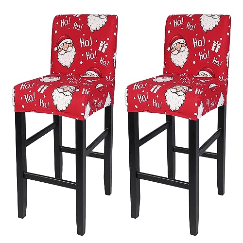 Image of SearchI Christmas Bar Stool Covers Set of 2, Stretch Washable Barstool Seat Covers, Counter Height Chair Covers for Kitchen Dining Room Cafe (Santa Claus)