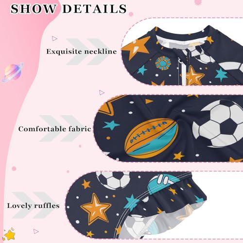 Girls One Piece Swimsuits Long Sleeve Swimsuit Zipper Bathing Suits Ball Star Soccer3