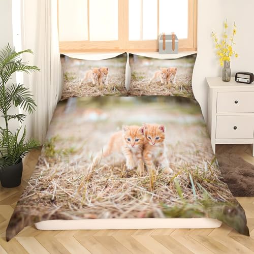 Parure de lit 90x190 chat à poil dur avec housse de couette en microfibre et taies d'oreiller