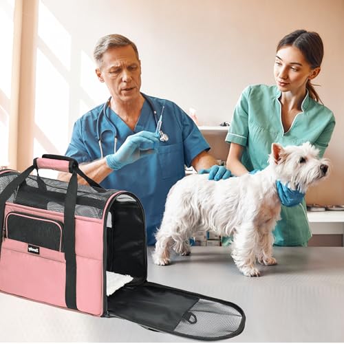 Miniatura 8 de Zavothy Transportín Para Gatos Y Perros, Bolso De Transporte, Transpirable Y Plegable, Caja De Transporte Para Gatos Con Bandolera Ajustable, Colchón De Peluche Removible Rosa Claro, M