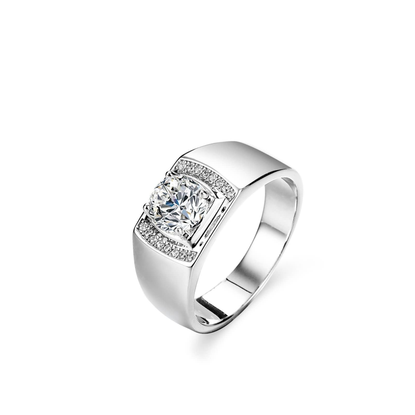 Anillo de compromiso de plata para hombre, oro blanco de 9 quilates, 14 quilates, 18 quilates, 4 puntas redondas con moissanita de 1 quilate