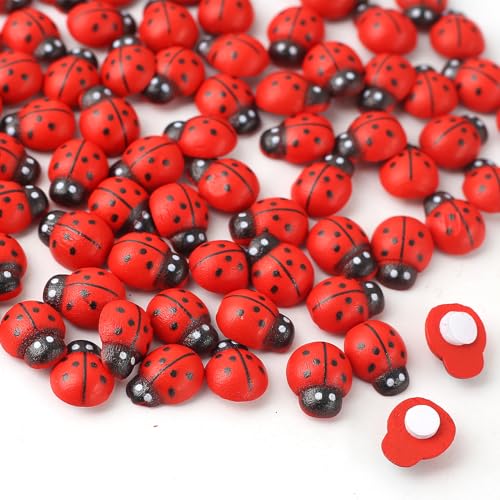 herzone 200 coccinelle della fortuna in legno, 12 x 15 mm, autoadesivi per il fai da te, portafortuna, accessori per bricolage (coleotteri 12 x 15 mm)