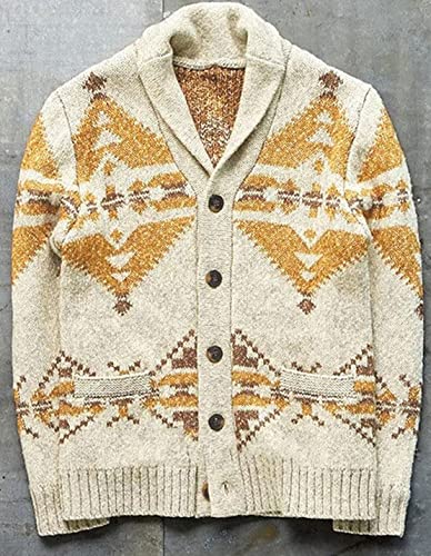 Men's Fashion Thick Tribal Ethnic Print Sweater Button Down Long Sleeve Oversized Jacquard Knitted Cardigan2