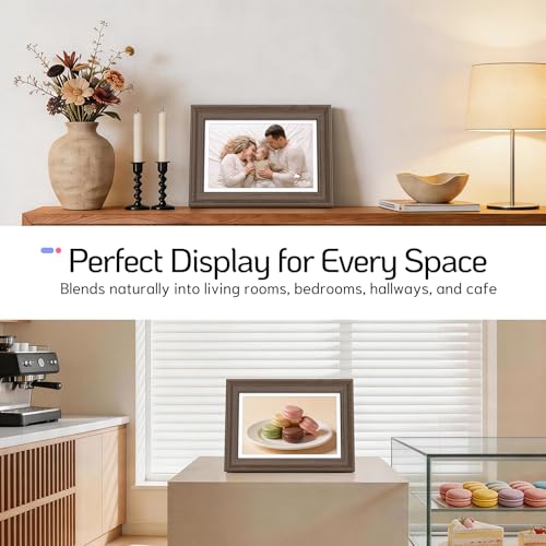 Image of NexFoto 10.1 inch Wood Digital Picture Frame, 64GB WiFi Electronic Photo Frame HD Touchscreen, Add Pics from Google Photos, Share Photos /Videos via App /USB, Gift for Mom /Birthday /Grandparents, Walnut