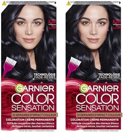Garnier Color Sensation Coloration - Noir Bleuté 2.10 - Coloration Crème Permanente - Tous Types de Cheveux - Couleur jusqu'à 10 Semaines & Couvre les...