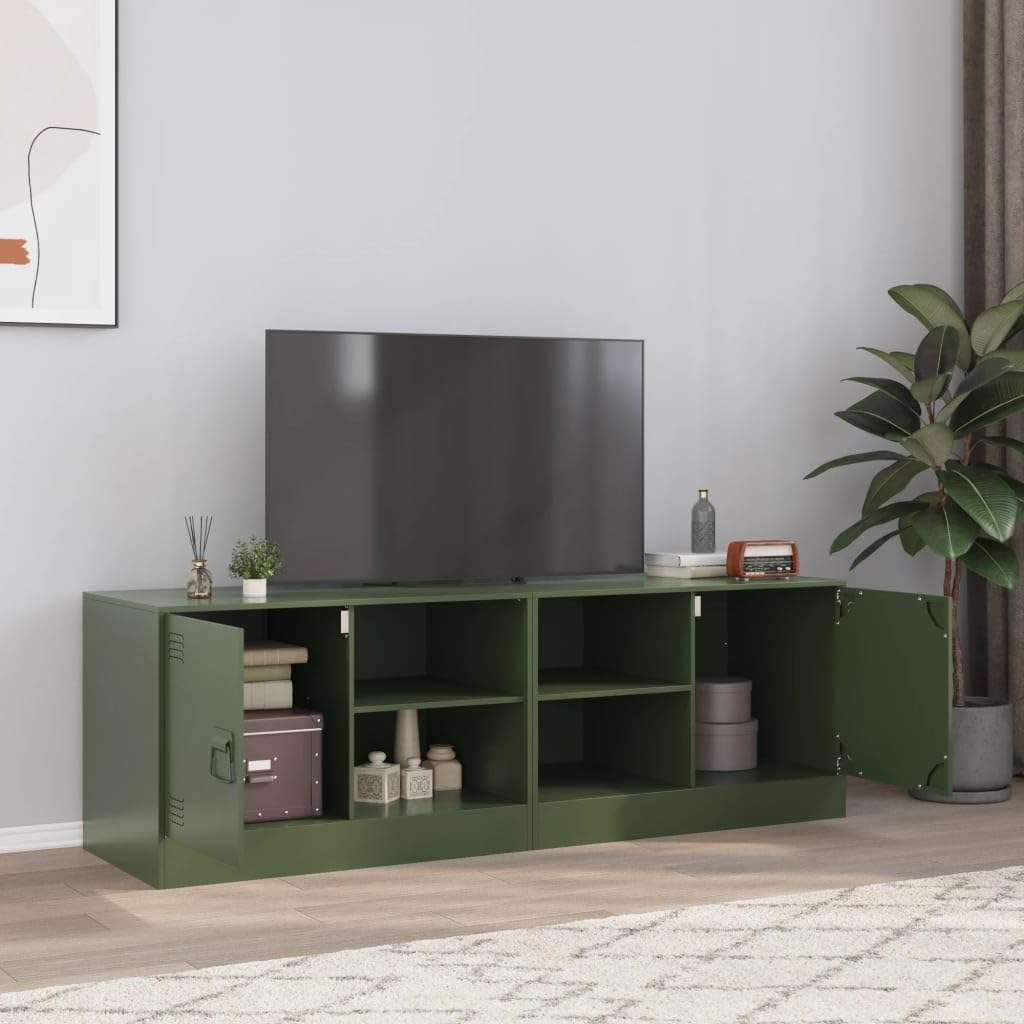 Set di 2 mobili per TV, in acciaio laminato a freddo, colore verde