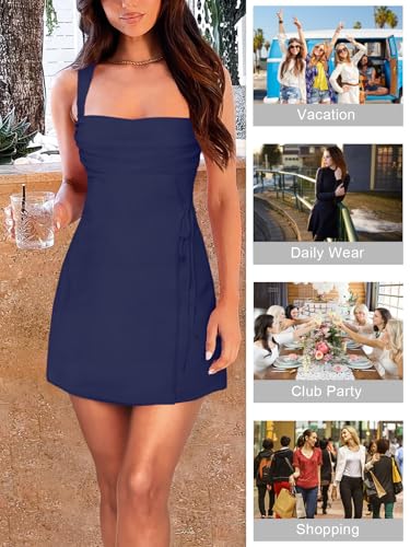Image of Women's Sexy Ruched Mesh Midi Short Dresses for Women Square Neck Fitted Elegant Club Party Cocktail Dress