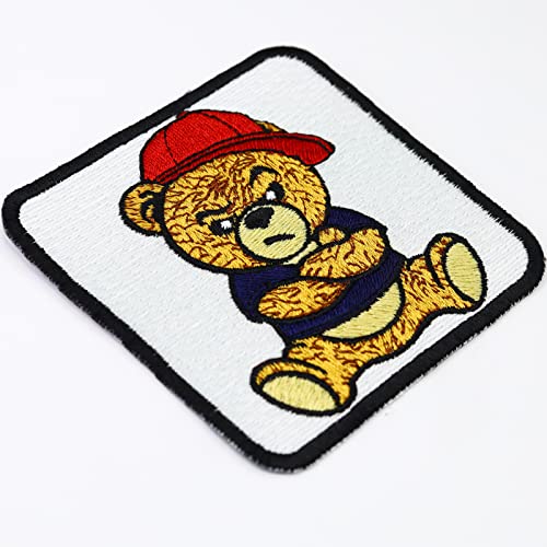 Image of Grumpy Teddy Bear Embroidered Patch sew on /Iron on - Toy Emblem for Kids, Girls, Teddy Bear Lovers - Wildly Popular Patches for Jackets, Jeans, Backpacks, Hats, Shirts - 2.95X2.95 in