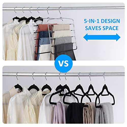 Pants Hangers 3 Pieces,5 Tier Closet Organizers And Storage Clothes Hangers,Hangers Space Saving With Swing Arm,Multiple Metal Hangers Clothes Organization For Pants Trousers Jeans Leggings Slacks #TOP2