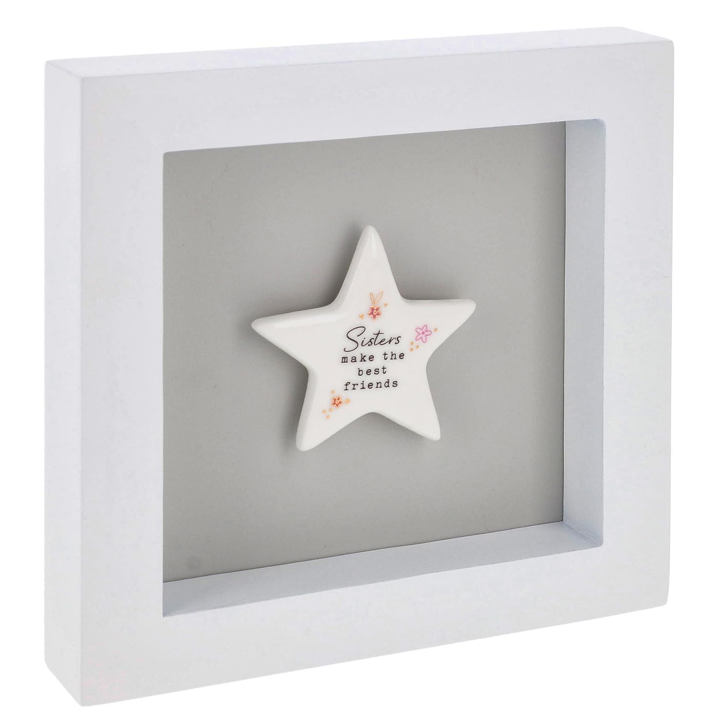 Shudehill Giftware Men's White Heartfelt Art Star Plaque In Frame Small - Sisters, Auntie, Friend, Friendship, Baby Boy, Angels (Sisters)
