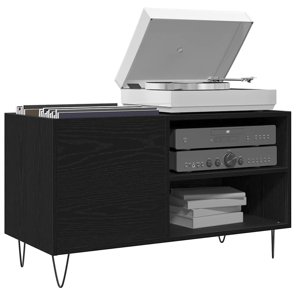 Armadio per dischi in vinile, colore nero, effetto rovere, 85 x 38 x 48 cm, con ripiani, per collezione LP e accessori per ufficio, credenza moderna, in legno