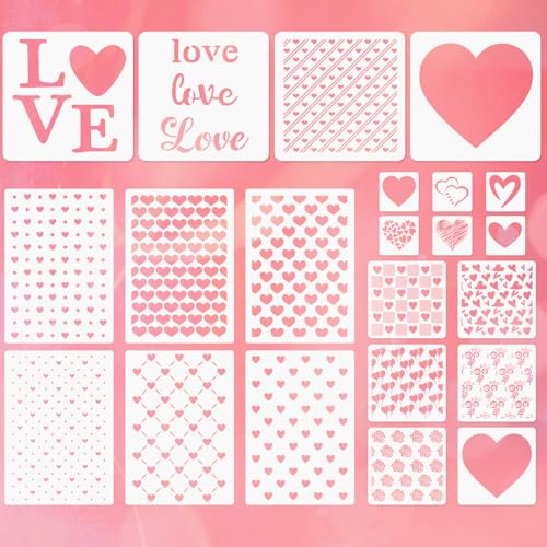 22 Pcs Heart Stencils Set Valentines Stencil Mixed Size Heart Love Templates Reusable Plastic Templates for Painting on Wall Wood Pillow and Fabric for DIY Crafts and Home Decor