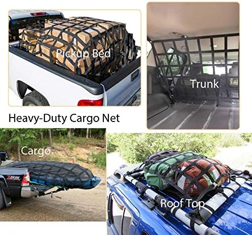 Cargo Net for Pickup Truck Bed Adjustable Cross Strap Competiable Tailgate Mount Universal Off Road Roof Top Rack Cover Mesh Heavy Duty Trailer Trunk Nets Buckle (86-Inch)