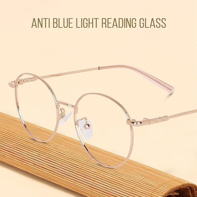 Roshfort Men Women Round Lightweight Spectacle Frame Eyeglasses UV Protection Anti Eye strain Computer Glasses Frame Size Small (Gold, B-3) - Image 2 thumbnail