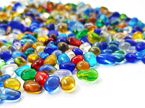 Image of 2 lbs /900g Colorful Clear Sea Glass Pebbles Aquarium Gravel Fish Tank Rocks Small, Irregular Glass Gems Stones Beads Marble Pebbles Rock Sand for Garden|Vase Filler|Fish Turtle Tank Decorations