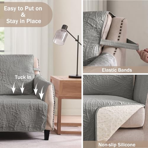 Image of Gray Loveseat Covers 2 Cushion Couch, Water-Repellent Sofa Slipcover for Couch, Machine Washable Love Seat Quilted Couch Covers, Pet Friendly Loveseat Slipcovers (Loveseat 56 inch, Cool Gray)