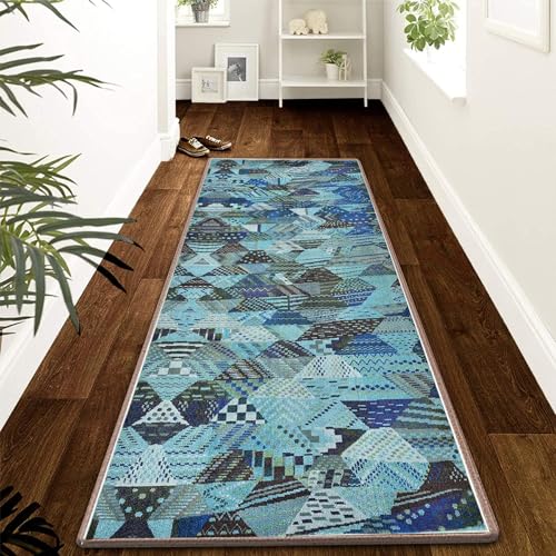 Tapis cuisine devant evier 90x350 cm bleu - Tapis entree interieur long