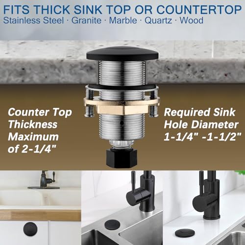Image of BESTILL All Metal Garbage Disposal Air Switch Kit, UL Listed Sink Top Long Push Button for Food Waste Disposer, Matte Black Finish, Compatible with Kohler, Moen and Delta Faucets