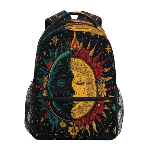 Moon Sun Star Black Backpack for School Boys Girls Adults Kids Bookbag Laptop Bag 18L