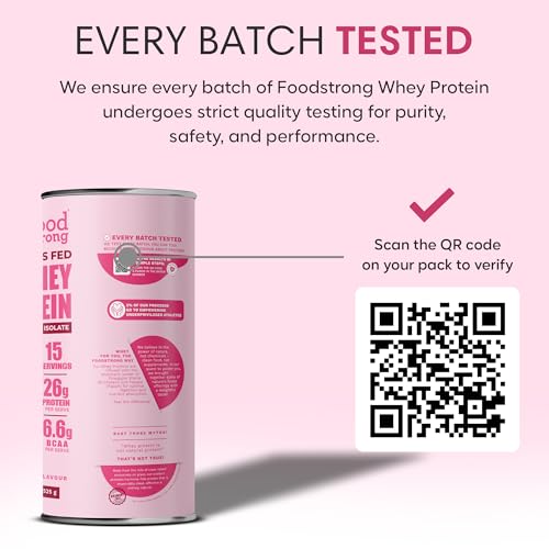 Image of Foodstrong Whey Protein Powder (Concentrate + Isolate), 100% Hormone Free Grass-Fed Whey, 26G Protein & 6.6G BCAA, Strawberry, With Turmeric & Digestive Enzymes, (15 Sachets), 525G
