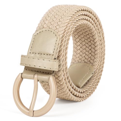 Image of JASGOOD Women Men Braided Woven Elastic Stretch Waist Belt Golf Canvas Fabric Casual Belt for Jeans Pants