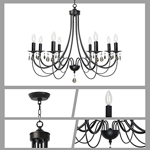 Lucidce Modern Crystal Chandeliers 8 Lights Black Chandelier Mid Century Ceiling Lighting Dining Room Light Fixtures Elegant Pendant Lighting For Dining Room #TOP3