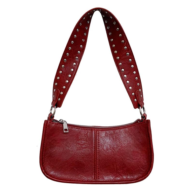 Image of Shoulder Bags Red Purse for Women Burgundy | 90s Y2k Bag, Studded, Leather Handbags, Crossbody Bag