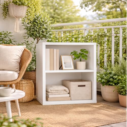 Image of 2 Cube Shelf, 3 Tier Bookshelf Small Bookcase, 2 Cube Storage Organizer, Wooden Book Shelf for Bedroom, Small Bookshelf for Living Room and Office