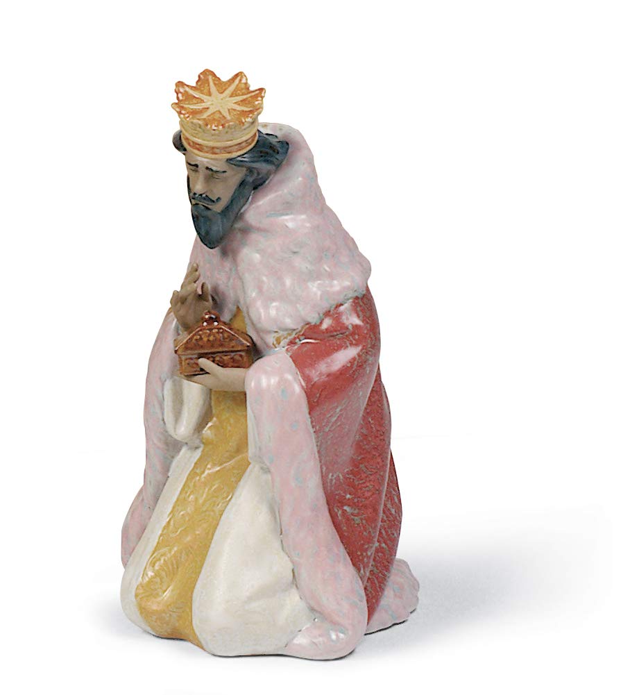 LLADRÓ Gaspar Nativity Figurine. Gres. Porcelain Three Wise Men Figure.