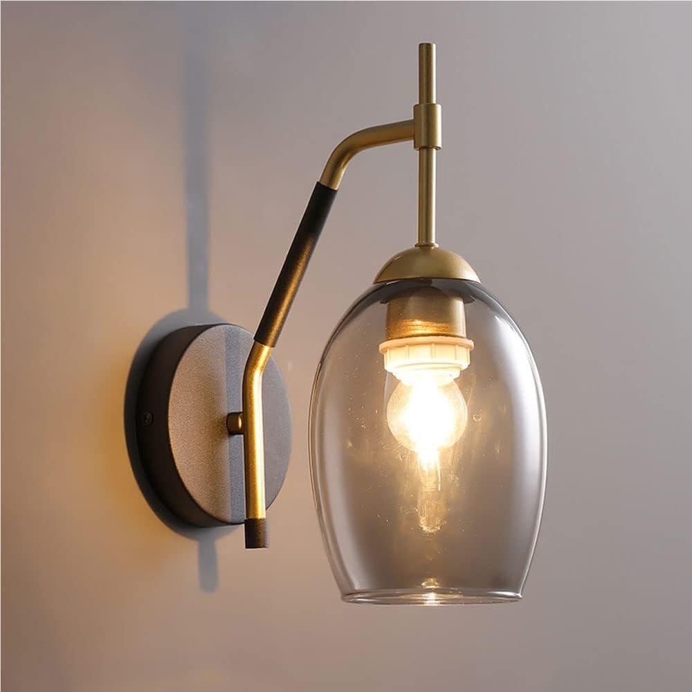 SXECAEPS Retro Industrial Wall-Mounted Light Vintage Glass Wall Sconce E27 Socket Copper Lamp Fixture for Living Room Bedside Nightstand Vanity Bathroom(Gary)
