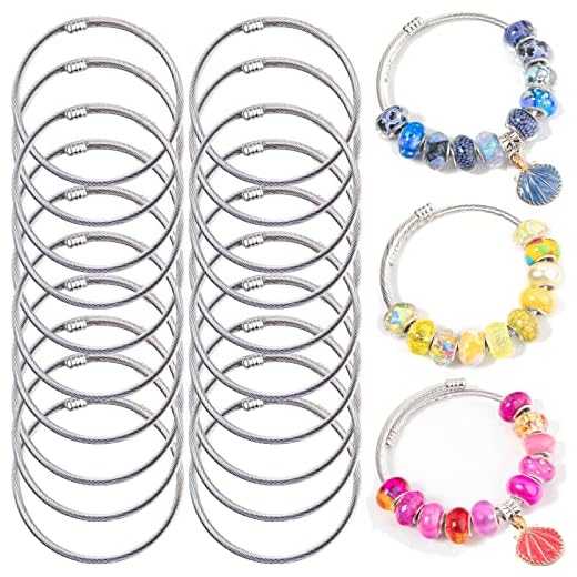 ZYEHXED 20Pcs Snake Charm Bracelet Expandable Elastic Bangle Bracelets Stainless Steel Silver Snake Bracelet For Women Girls Diy Jewelry Making Supplies