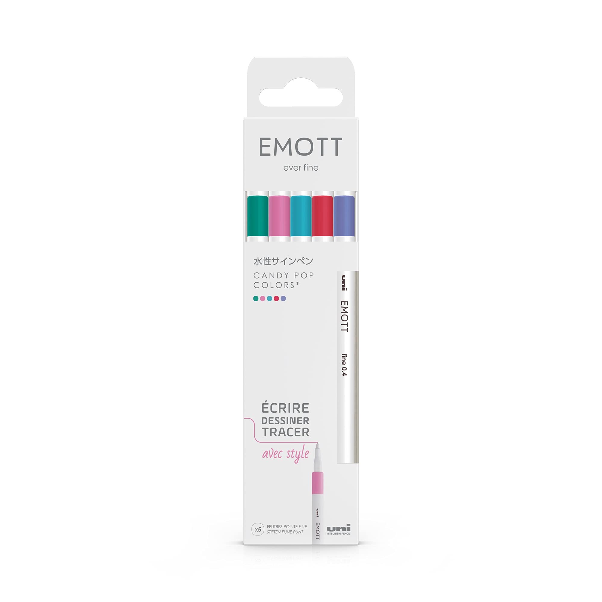 Candy Pop Colors Felt-Tip Pens for Writing, Drawing, Tracer with Style, 0.4 mm Fine Tip, Multicoloured, Pack of 5