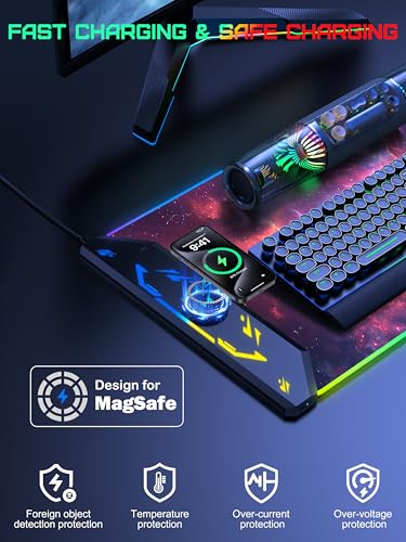 Image of TopMade Wireless Charging Mouse Pad, RGB Gaming Mousepad, 35.4 inch x 15.8 inch Extra Large Waterproof Keyboard Desk Pad, Computer Desk Mat, Red Nebula (Includes 20W PD Power Adapter & 6.56ft Woven Cable)