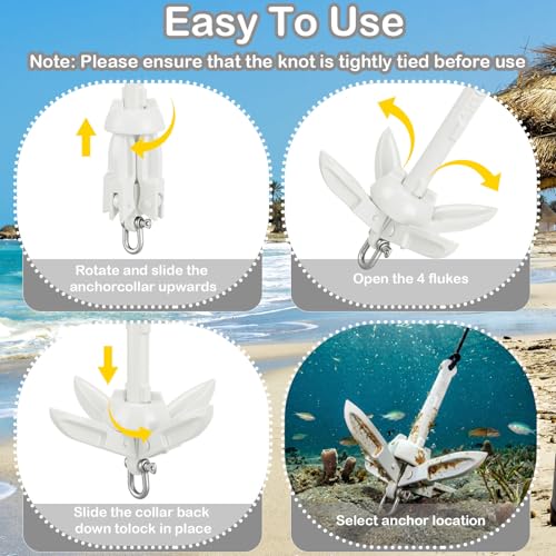 Image of MorningRo 1 Pack 1.5 /3.5 lb Marine Kayak Anchor Kit with 40ft Rope and Buoy Folding Grapnel Boat Anchor Kit Kayak Fishing Accessories for Small Boats, Canoe, SUP Paddle Boards
