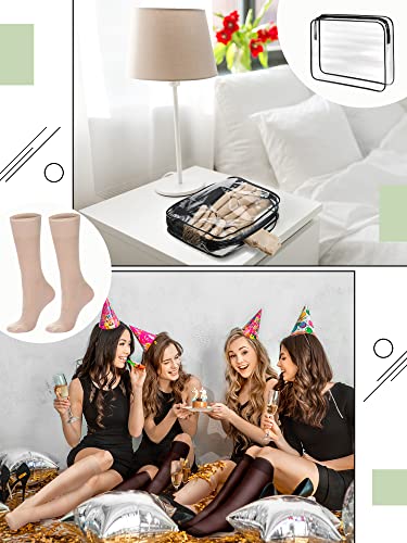 Image of 50 Pairs Sheer Knee Stockings Bulk for Women Nylon Knee Highs Pantyhose Socks for Lady with PVC Makeup Bag