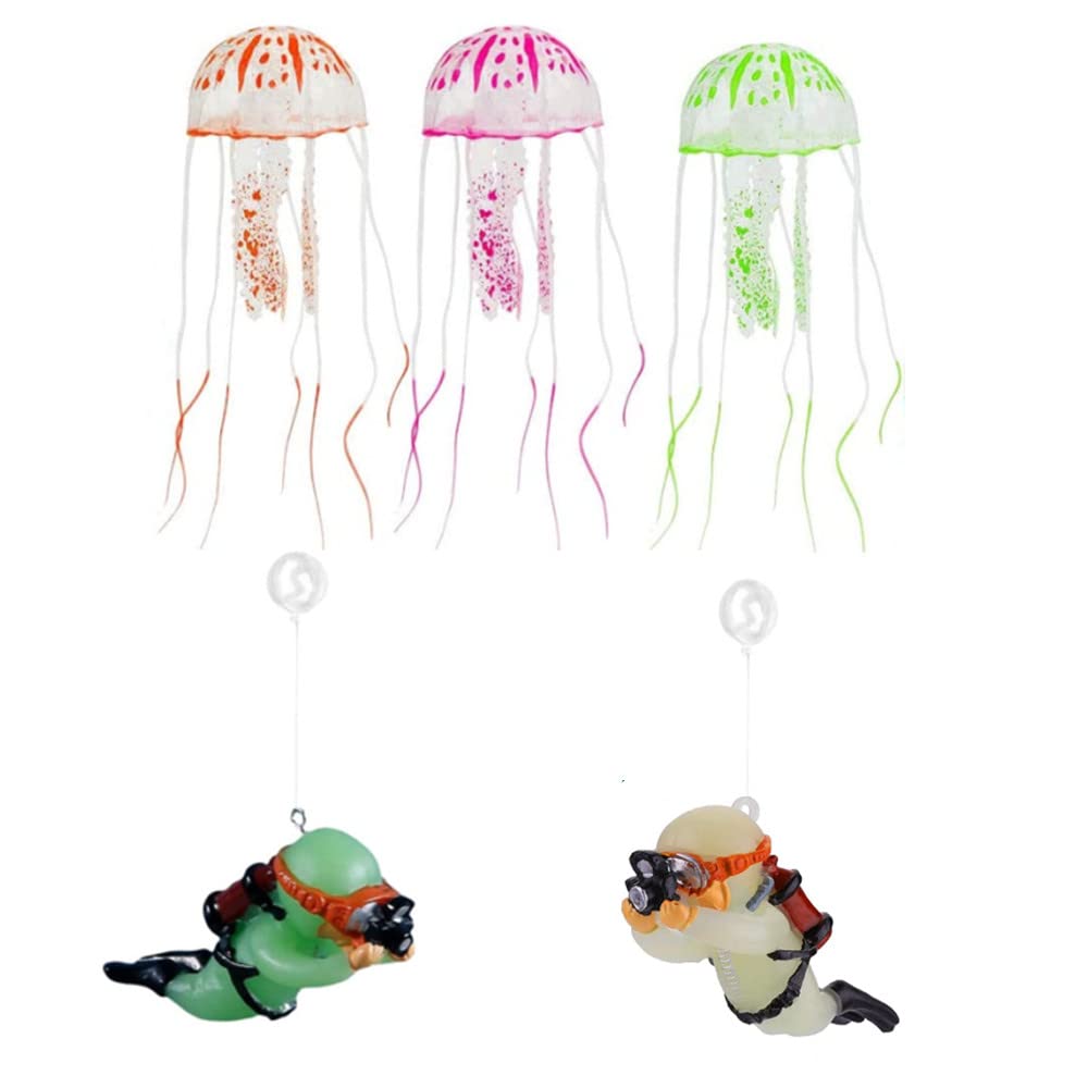 Lot de 5 décorations d'aquarium - Décoration d'aquarium - Méduses artificielles - Décoration d'aquarium - Poissons - Jouet - Accessoire de paysage pour aquarium et aquarium