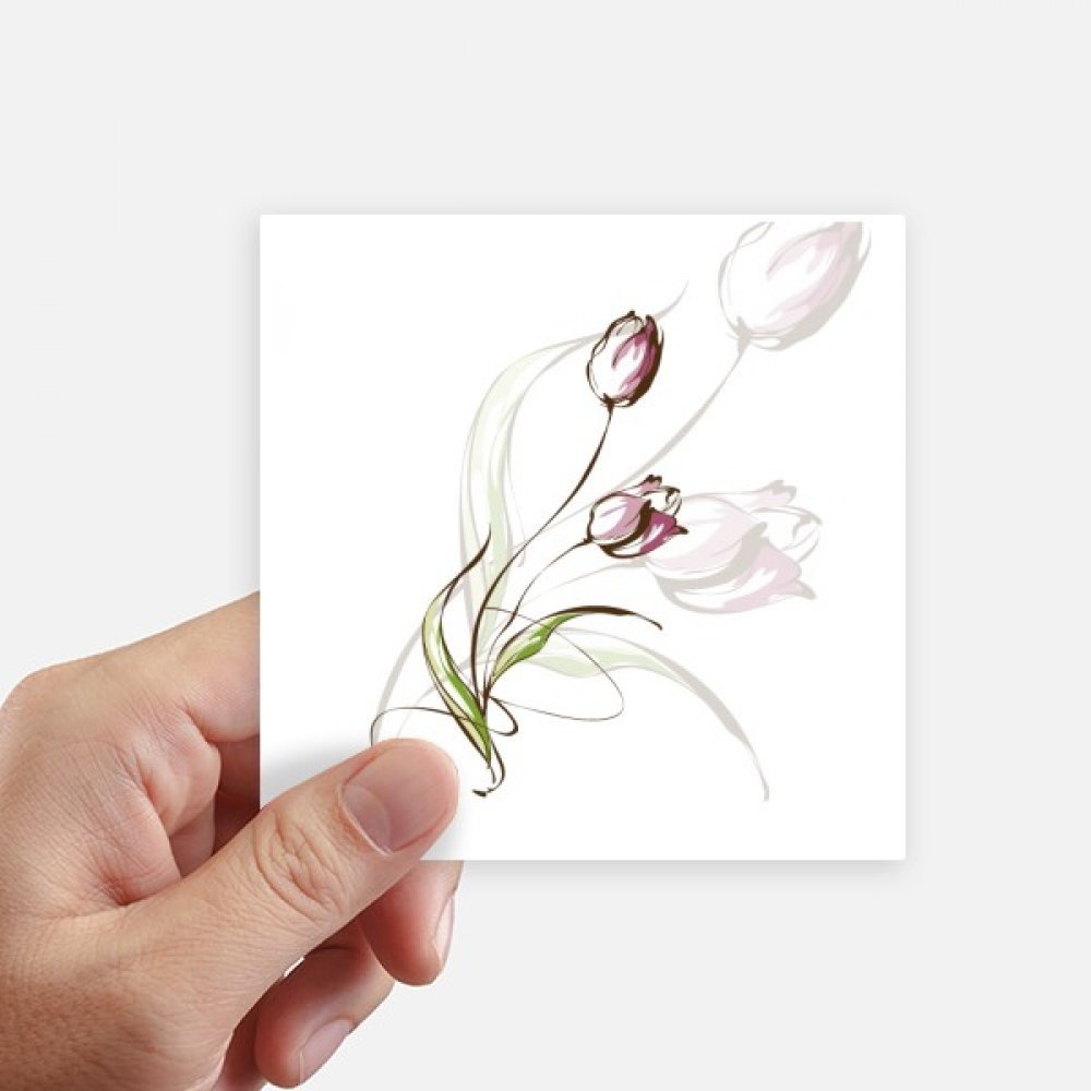 Autocollant tulipe rose imprimé peinture florale carrée 10cm lot de 8