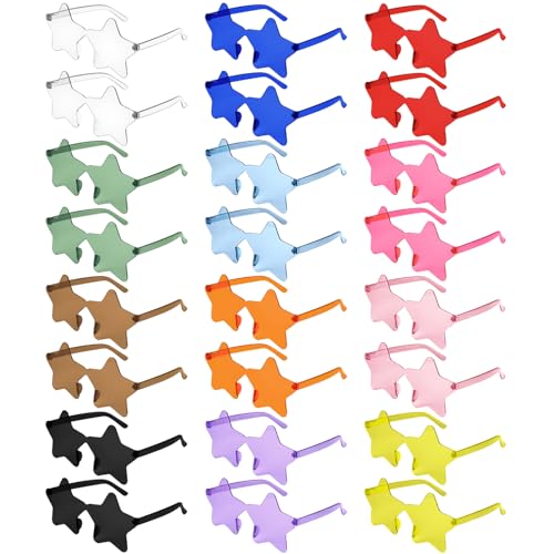 NACHLYNN 24 Pcs Transparent Sunglasses Multicolor Rimless Star Shaped Sunglasses Pentagram Glasses for Costumes Cosplay