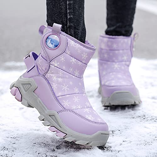 Children Boots Snow Boots Girls Boys OutdoorBoots Waterproof Warm Boots Plush Lined Western Boots for Little Girls (Purple, 9.5-10 Years Big Kids)2