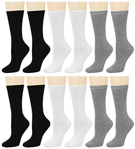 Image of Falari 12 Pairs Women's Cotton Crew Socks Assorted Colors